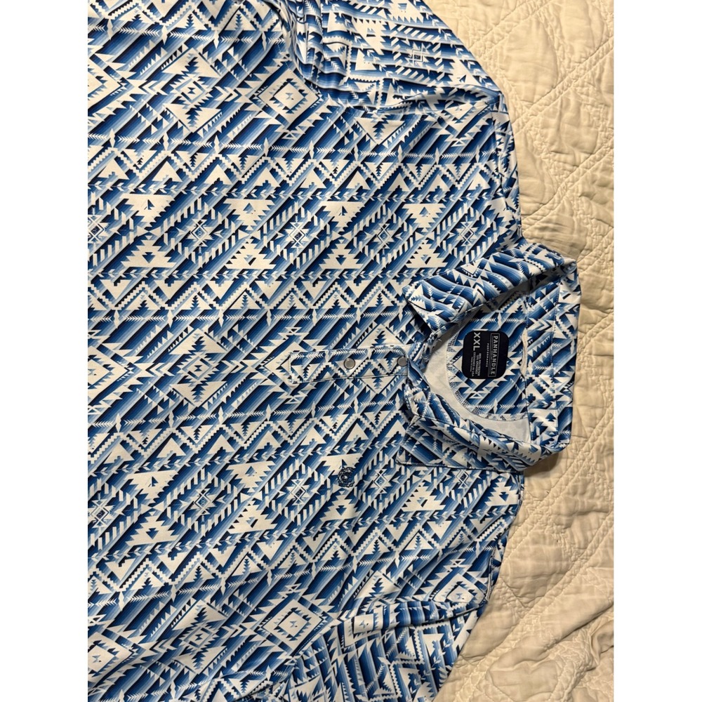 Panhandle Performance Mens XXL Blue White Aztec Southwestern Snap Polo Shirt - Picture 3 of 13